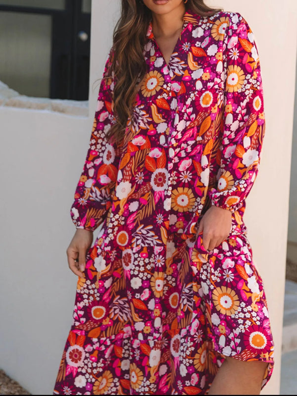 Floral Print Long Sleeve Midi Dress with Pockets - product image 3