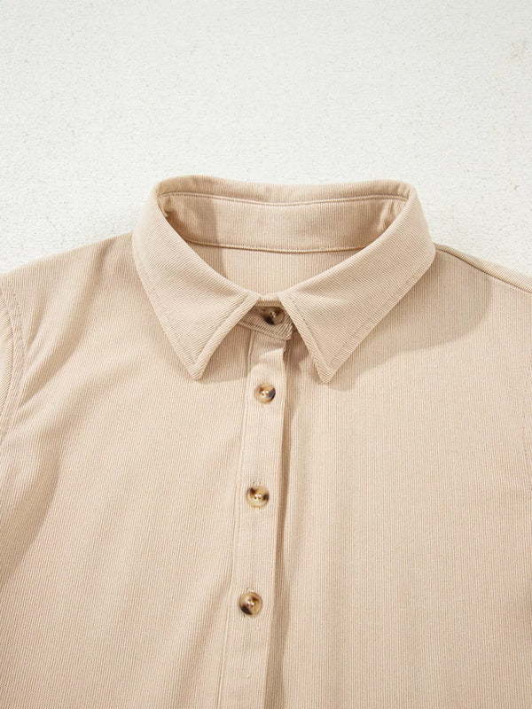 Corduroy Half Button Collared Long Sleeve Mini Dress - product image 6