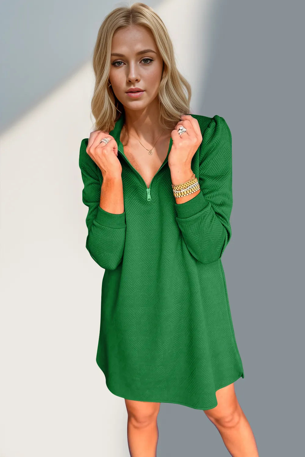 Double Take Textured Quarter Zip Long Sleeve Dress - product image 9