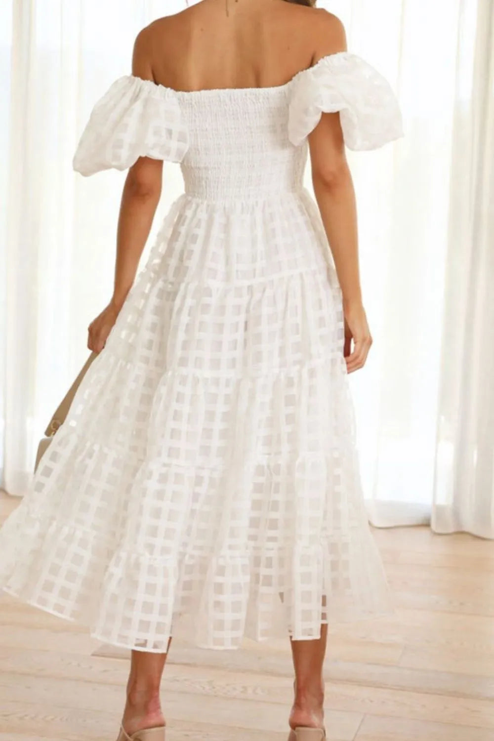 Off Shoulder Short Puff Sleeve Midi Dress - product image 14