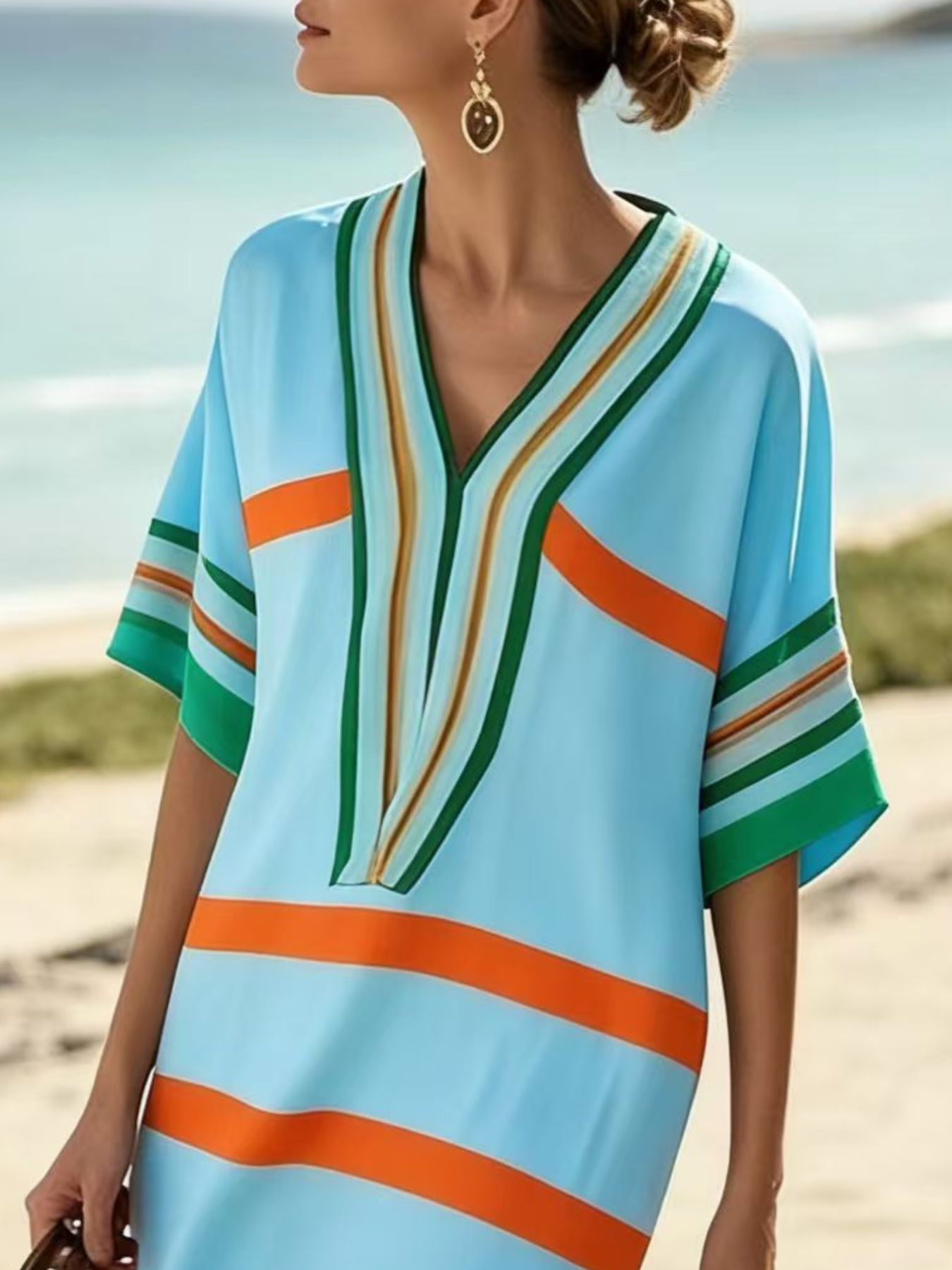 Full Size Striped Half Sleeve Midi Dress Plus Size - product image 5