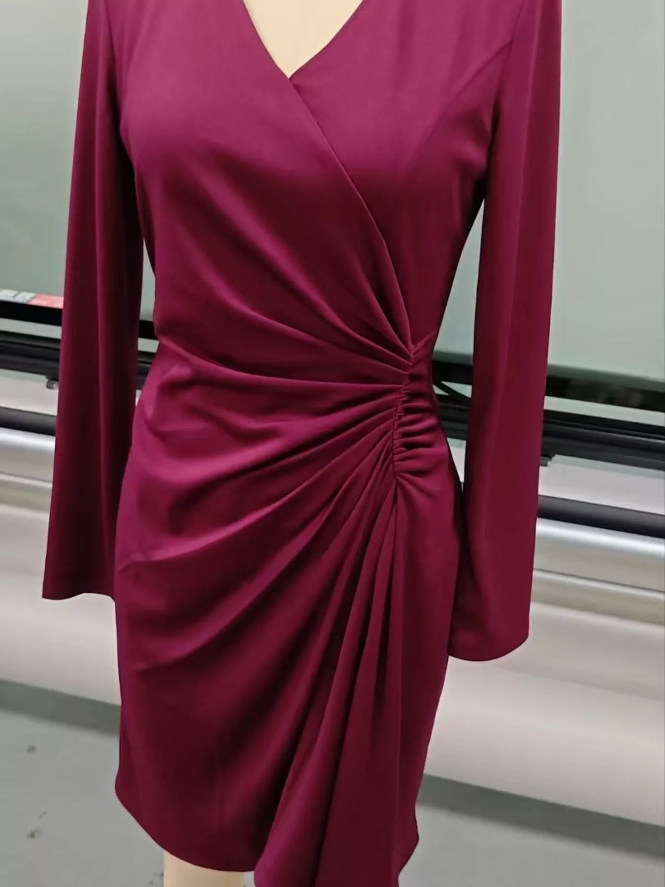 Front Ruched V-Neck Long Sleeve Dress view 6 - Shopiebay