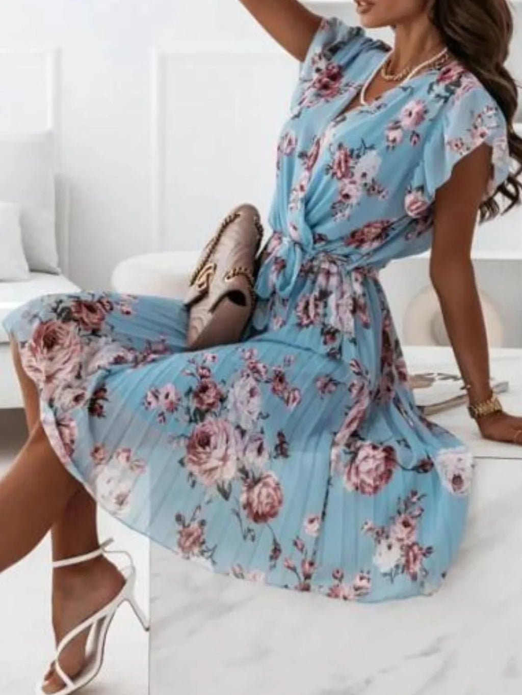 Floral Surplice Ruffled Cap Sleeve Dress - product image 16