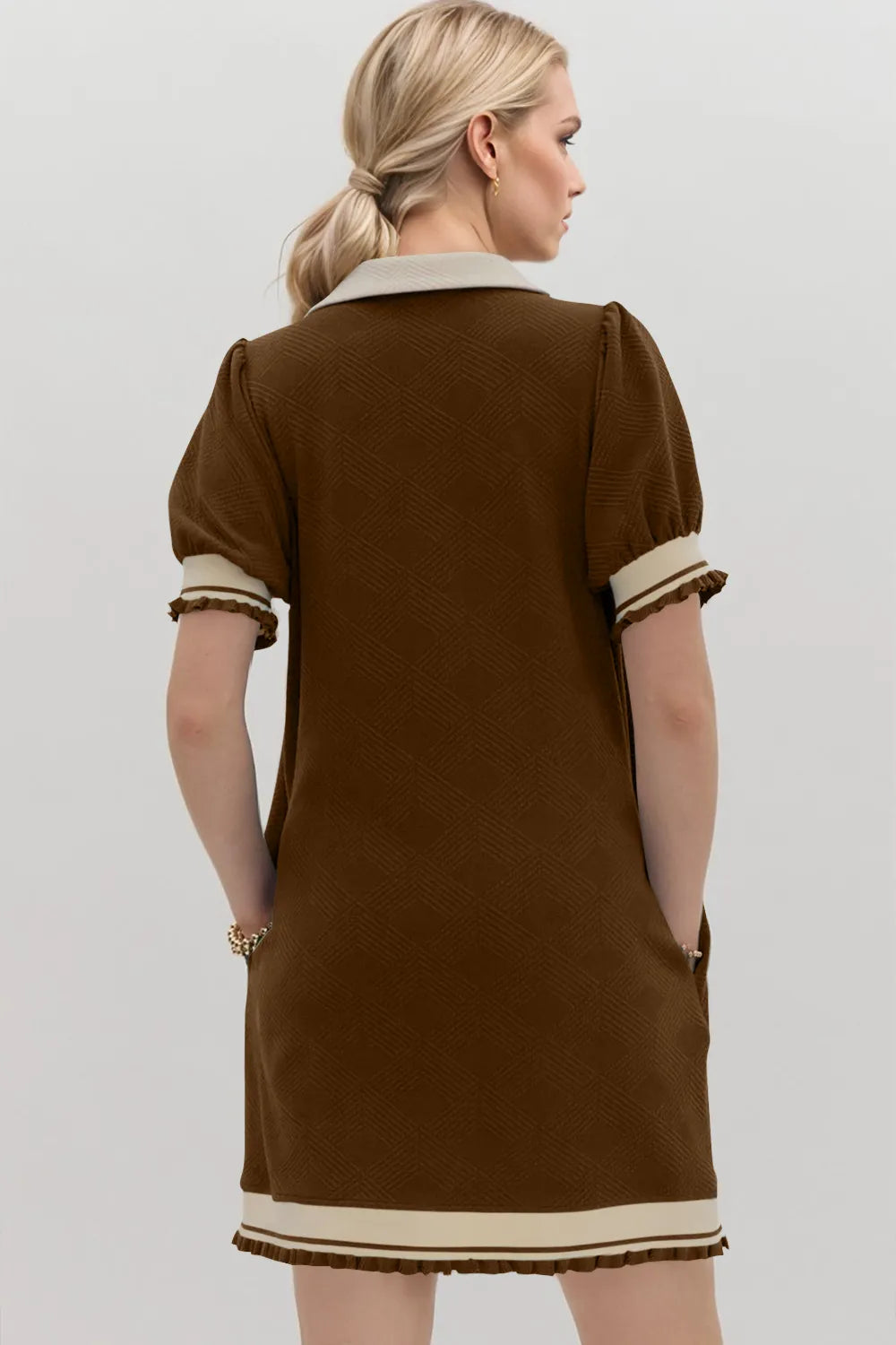 Oh Frill Contrast Trim Johnny Collar Short Sleeve Mini Dress view 8 - Shopiebay