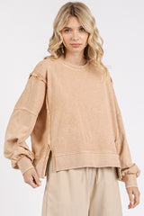 Mittoshop Side Slit Exposed Seam Round Neck Sweatshirt