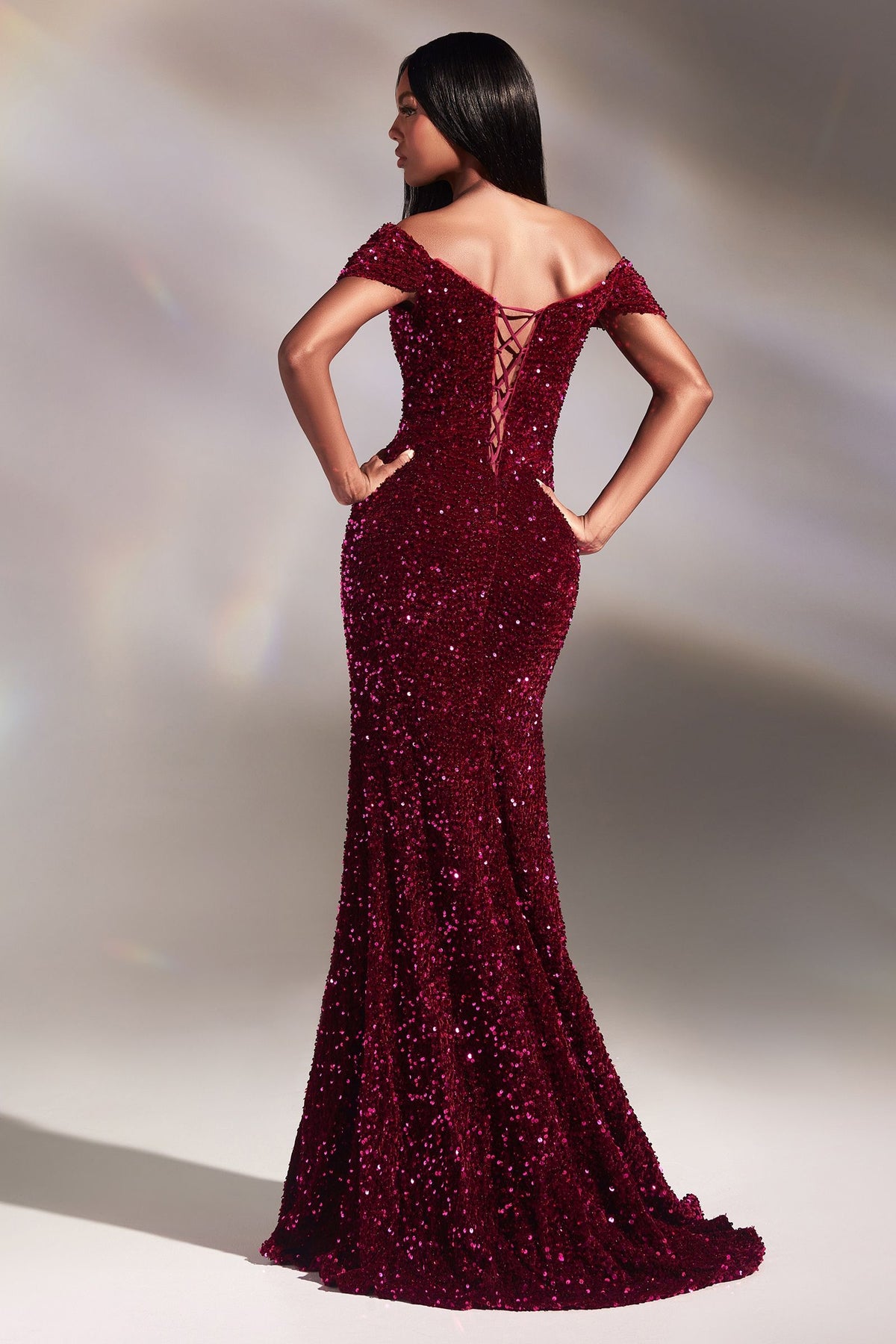 Red | Off-Shoulder Sequin Slit Gown – Sweetheart Neckline Formal Dress  CDCA109 Main image