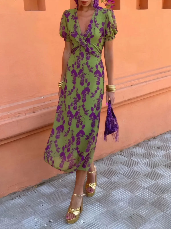 Printed Plunge Short Sleeve Midi Dress - product image 5