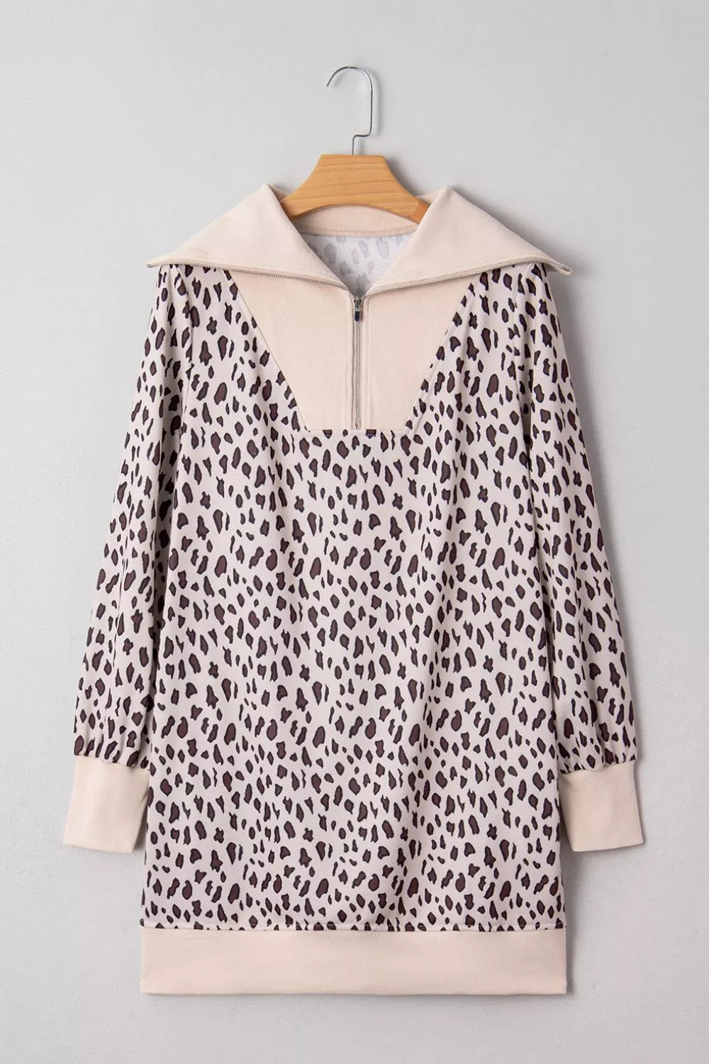 Leopard Print Zip up Collar Patchwork Shift Mini Dress - product image 5