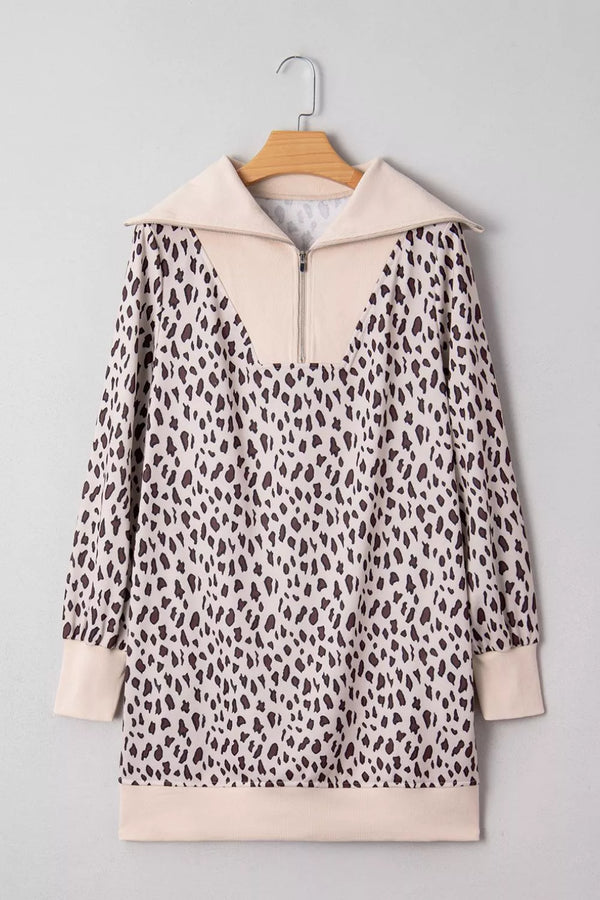Leopard Print Zip up Collar Patchwork Shift Mini Dress - product image 5