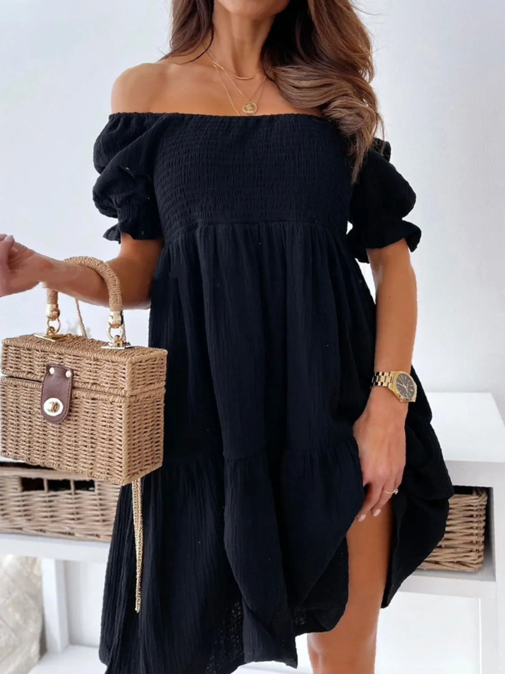 Smocked Off-Shoulder Mini Dress - product image 7