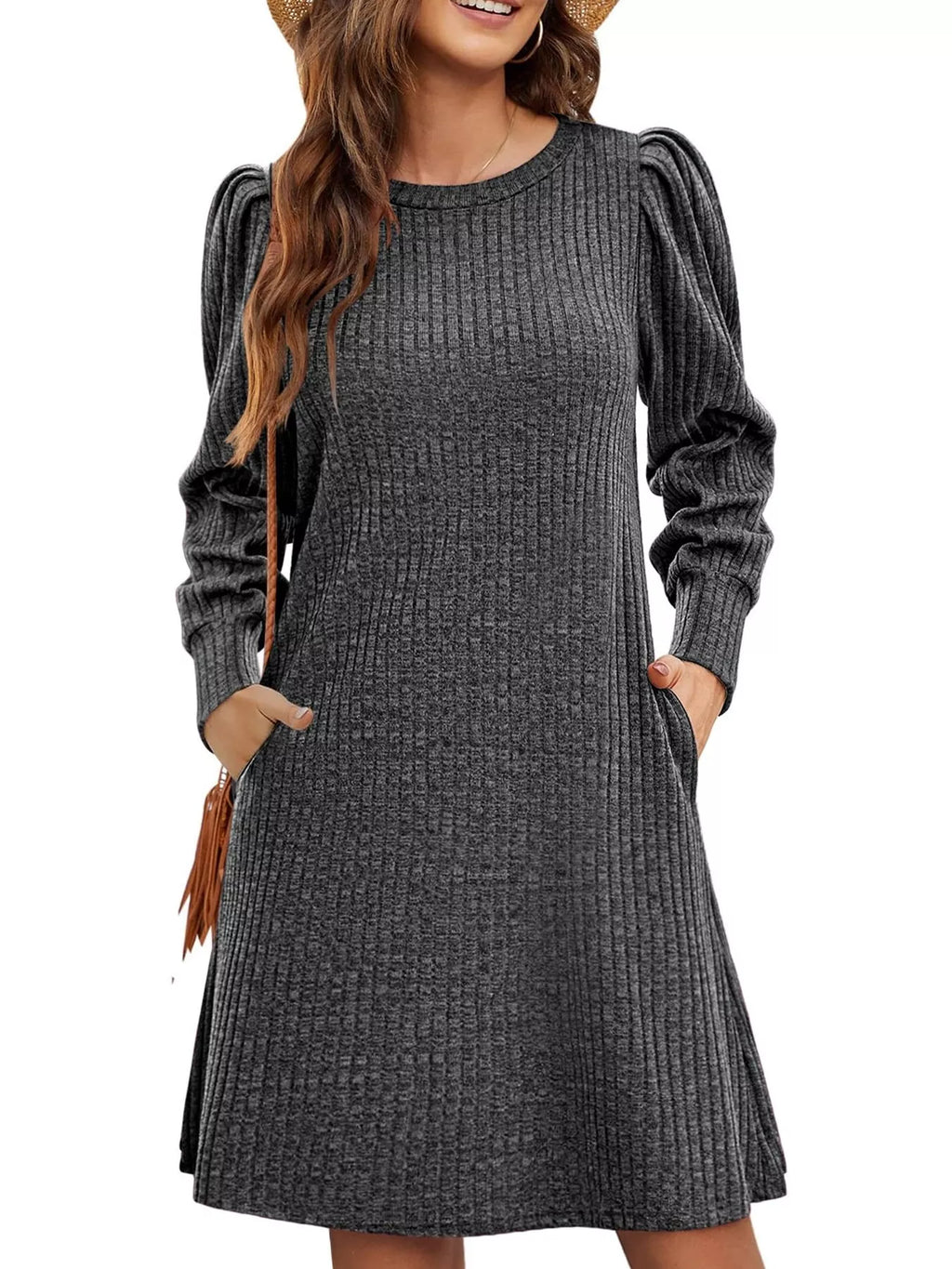 Ribbed Knit Puff Sleeve Casual Mini Dress - product image 19