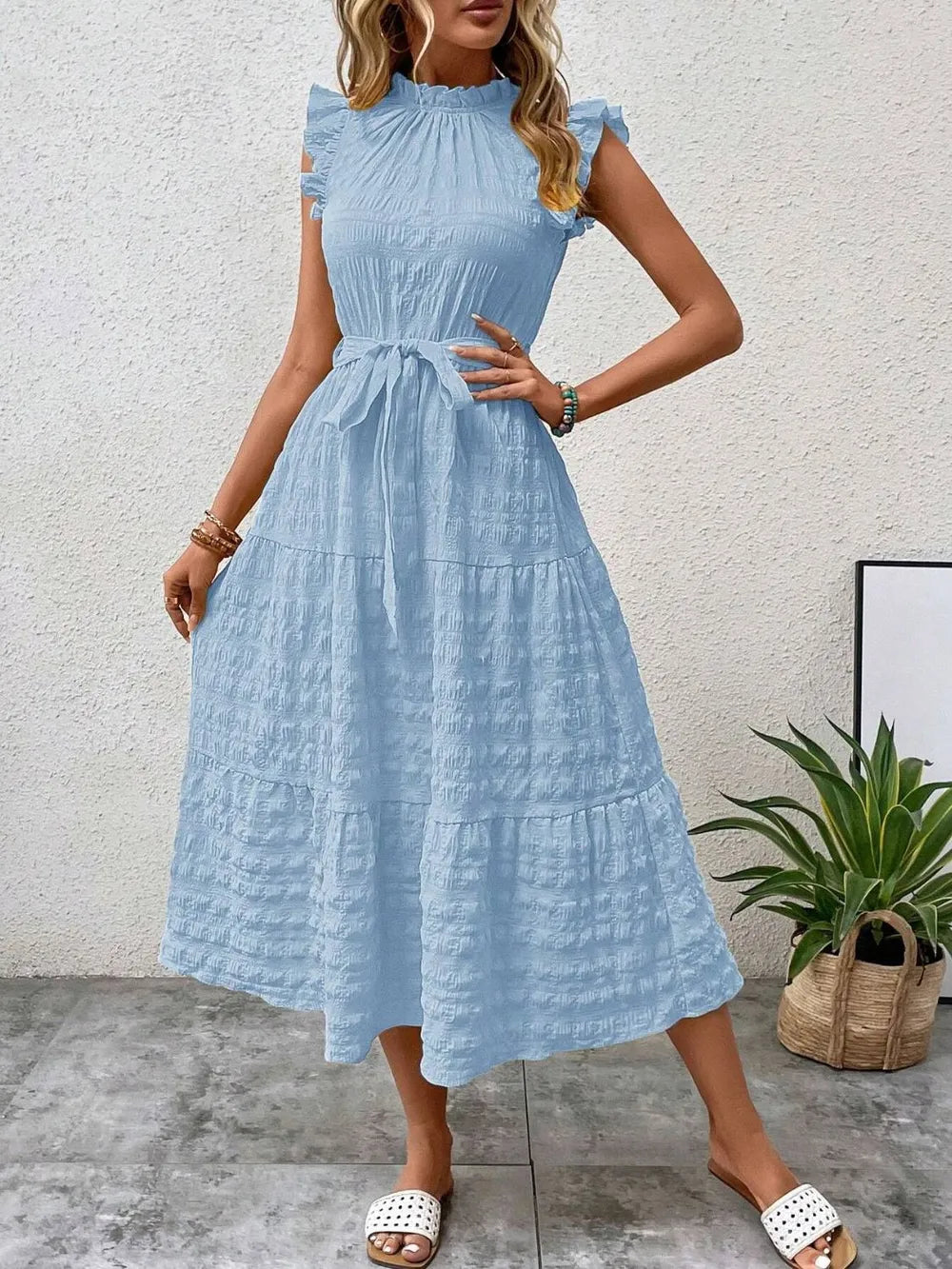 Tied Ruffled Cap Sleeve Midi Dress - product image 6