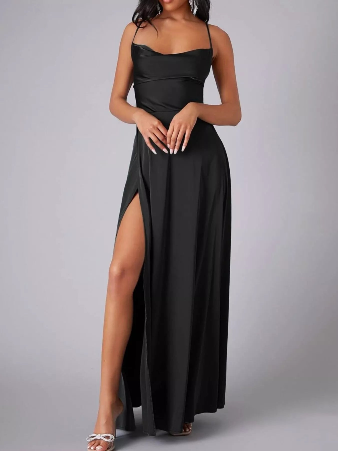 Lace Up Back Split Maxi Dress view 6 - Shopiebay