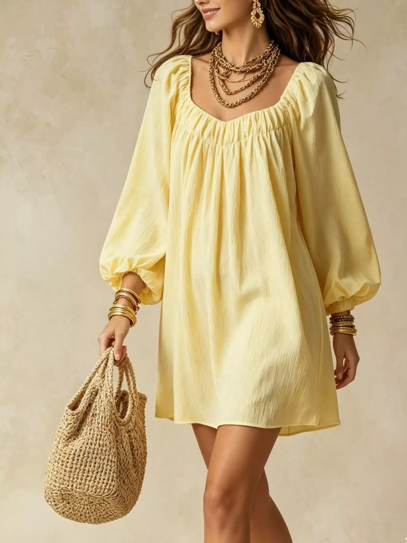 Flowy Balloon Sleeve Mini Dress Secondary image