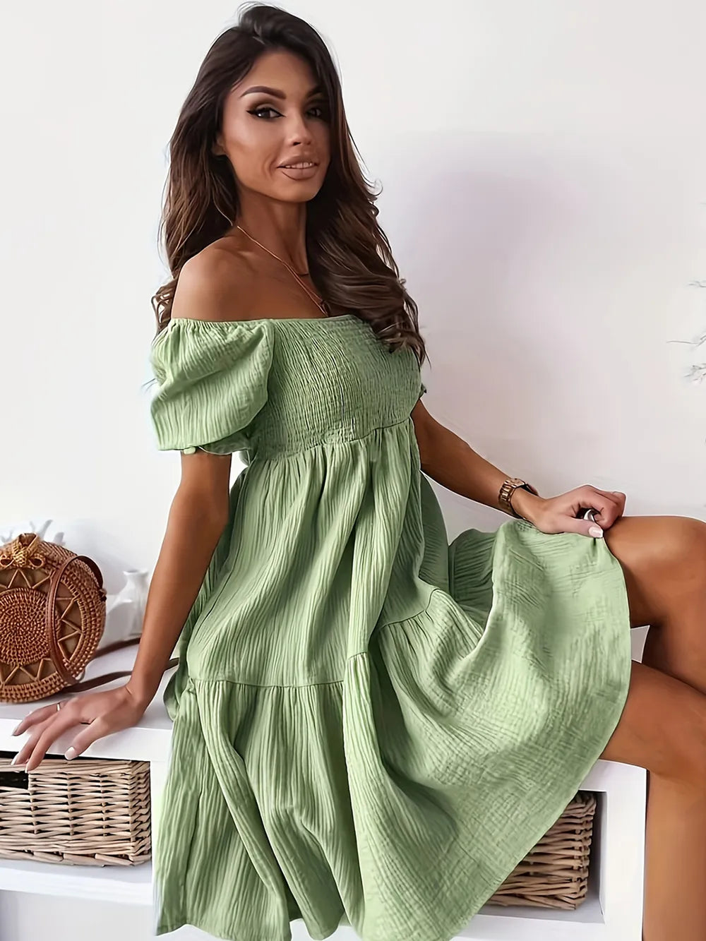 Ruffled Off-Shoulder Short Sleeve Dress - product image 7