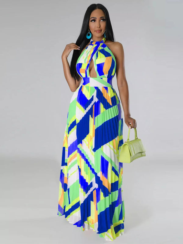 Halter Neck Geometric Print Pleated Maxi Dress - product image 14