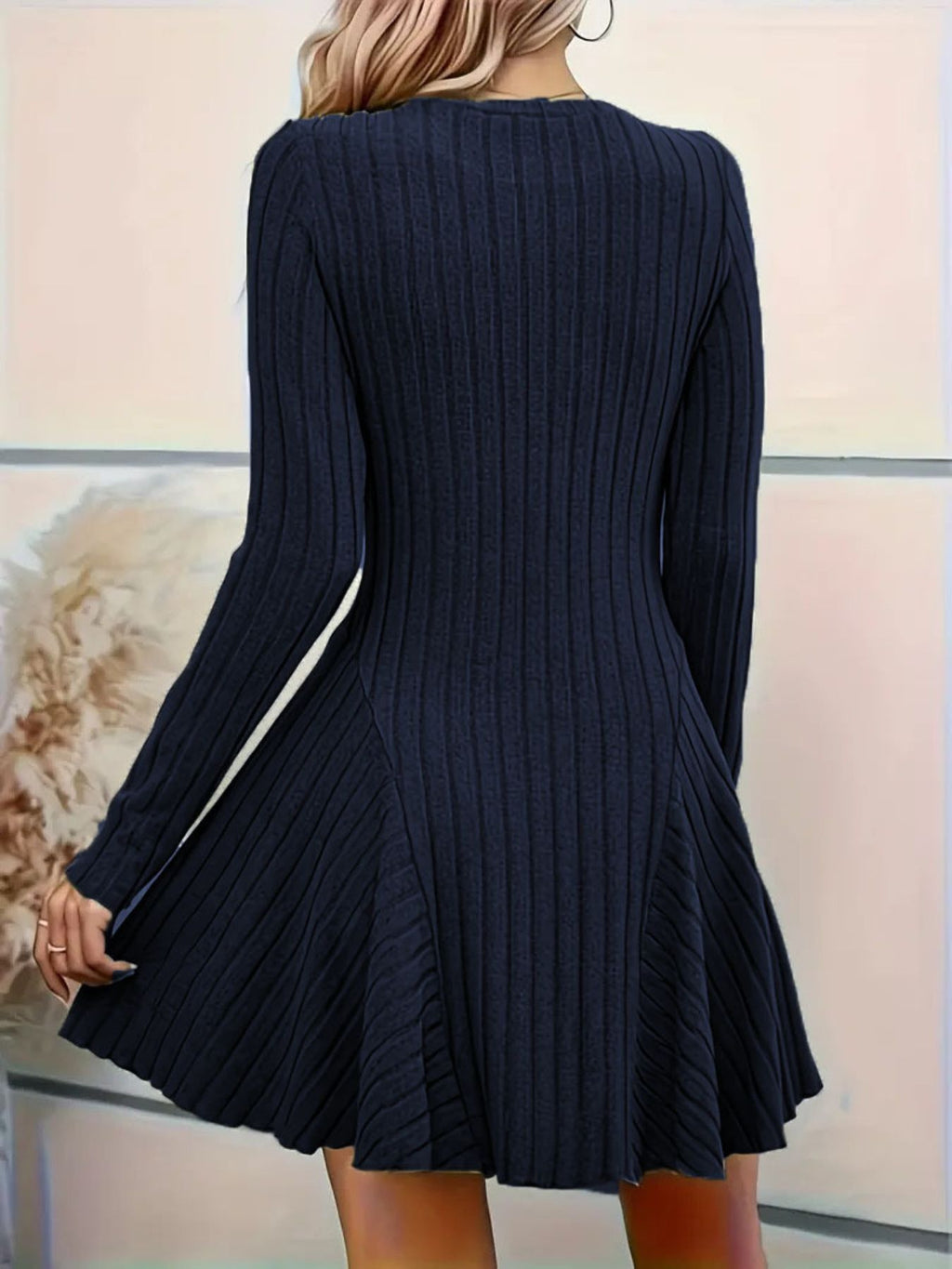 Ribbed Knit Long Sleeve A-Line Dress - product image 17