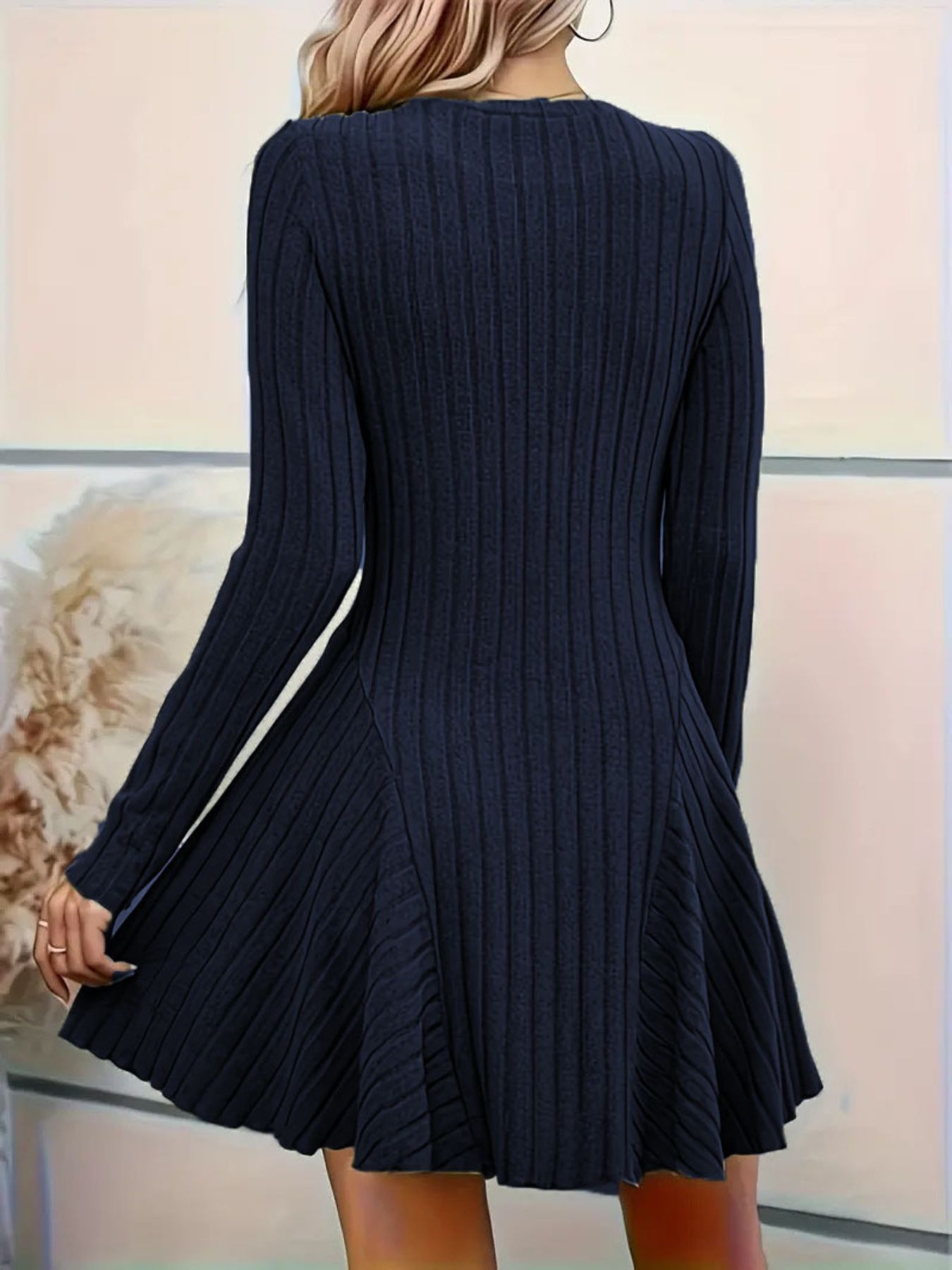 Ribbed Knit Long Sleeve A-Line Dress - product image 17