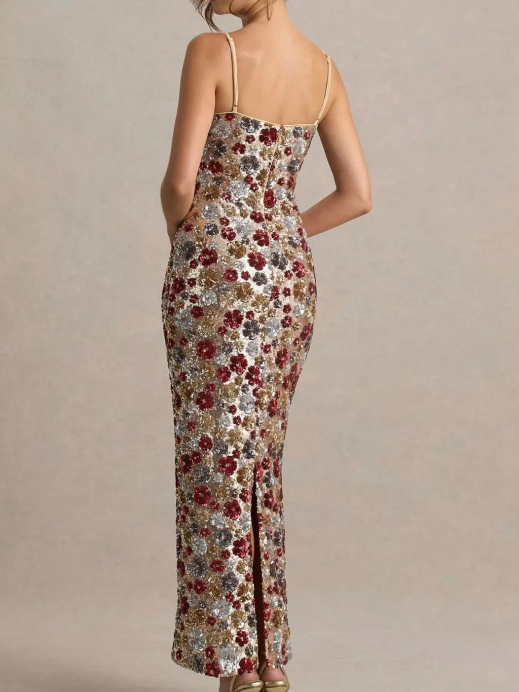 Slit Floral Sequin Bodycon Maxi Dress - product image 3