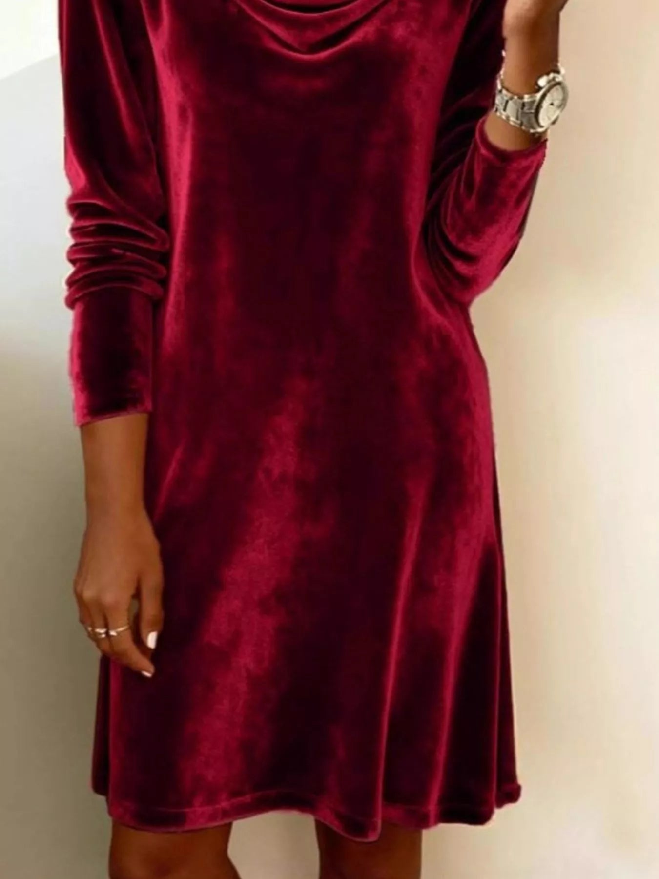 Velvet Cowl Neck Long Sleeve Mini Dress - product image 6