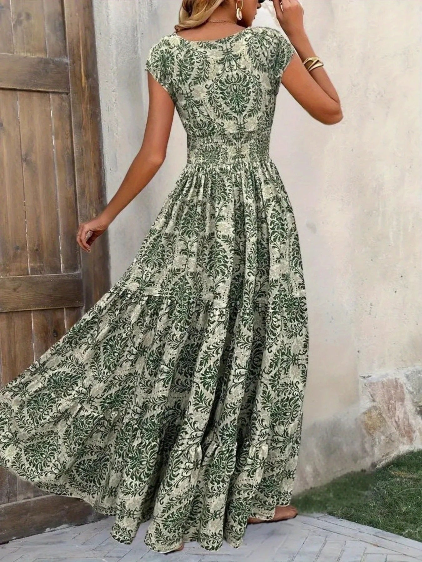 Printed Cap Sleeve Maxi Dress view 11 - Shopiebay