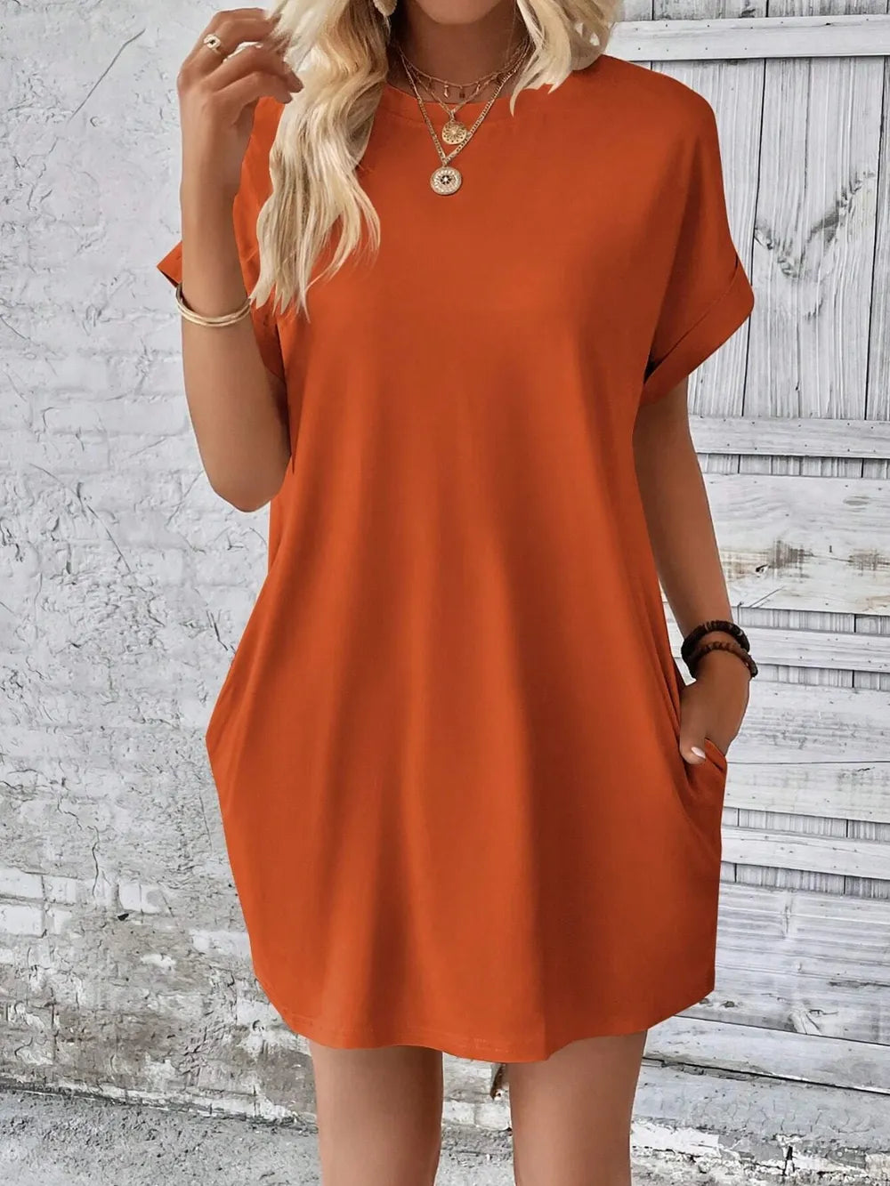 Round Neck Short Sleeve Mini Dress - product image 13
