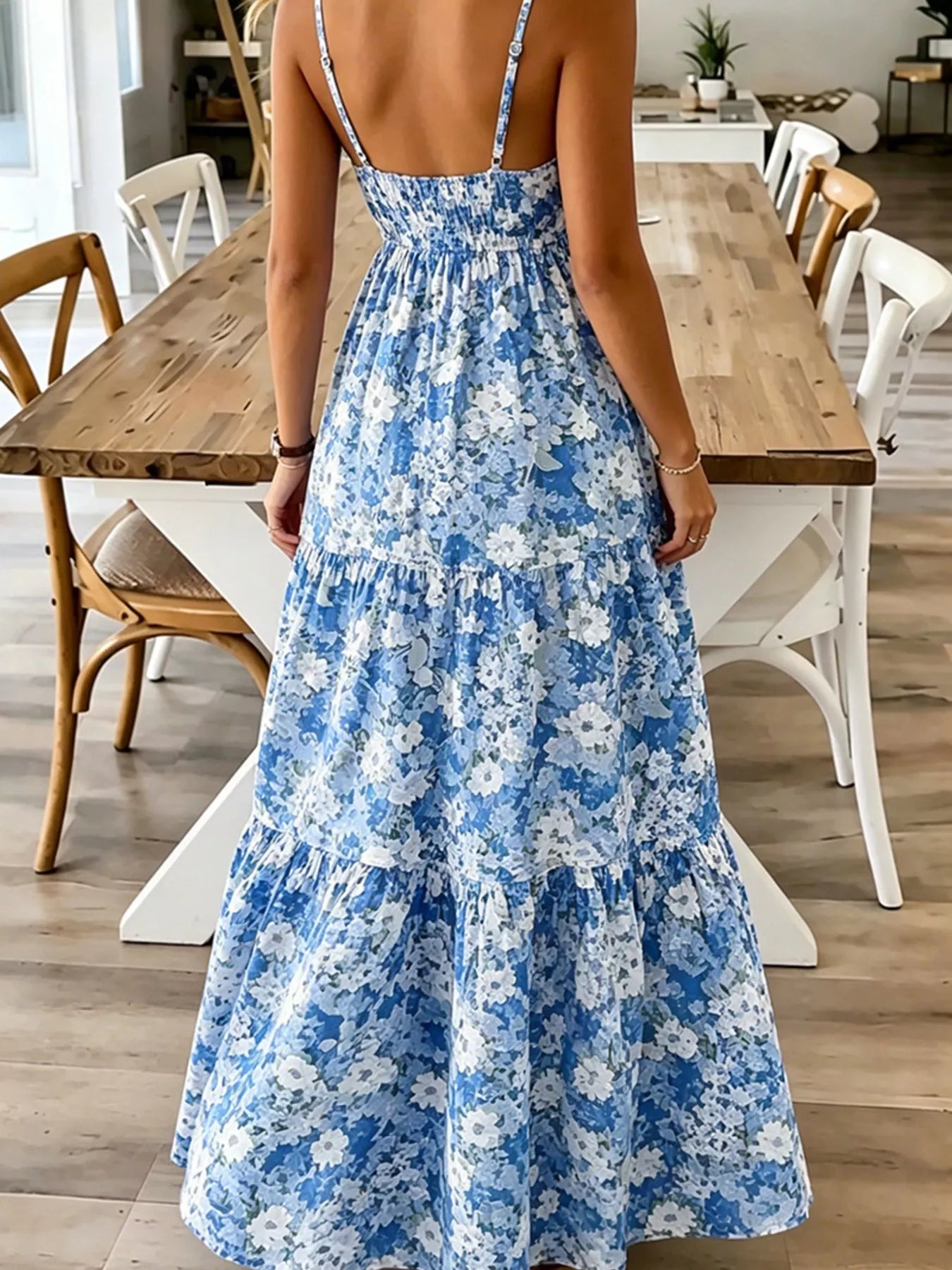 Floral Print Maxi Dress with Spaghetti Straps Secondary image