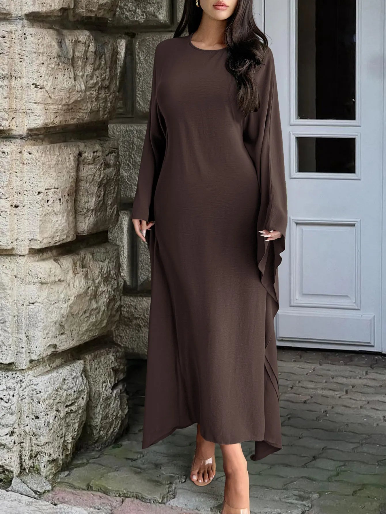 Round Neck Maxi Dress with Flowing Cape Sleeves - product image 18