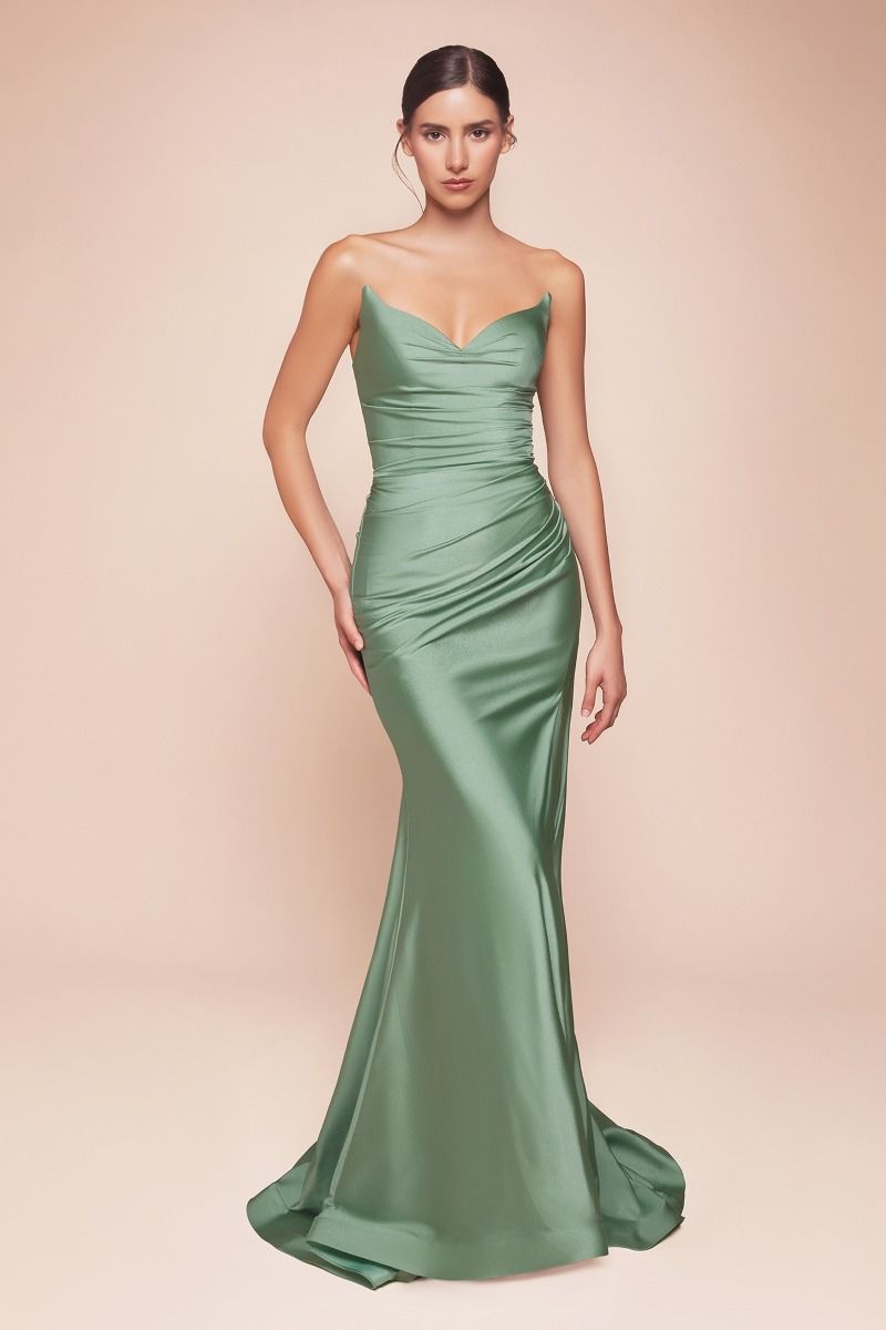 STRAPLESS STRETCH SATIN FITTED GOWN CDCD791 Secondary image