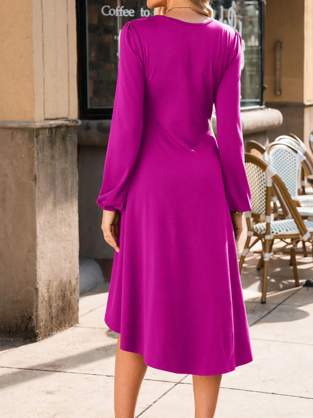 Solid Color Ruched Detail Long Sleeve Midi Dress - product image 14