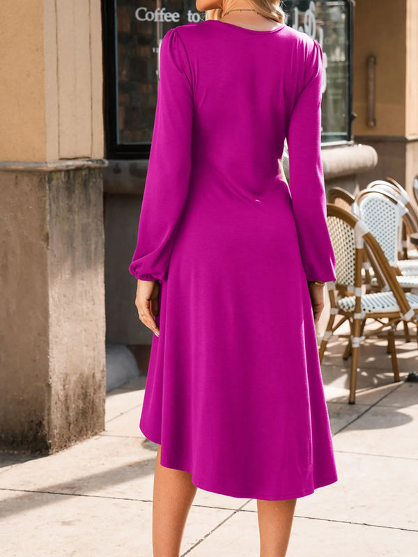 Solid Color Ruched Detail Long Sleeve Midi Dress - product image 14