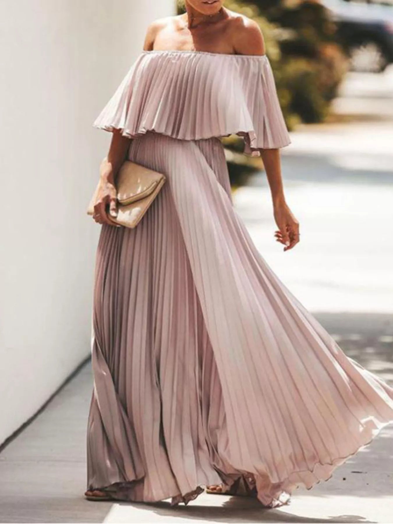 Full Size Off-Shoulder Pleated Maxi Dress Plus Size view 12 - Shopiebay