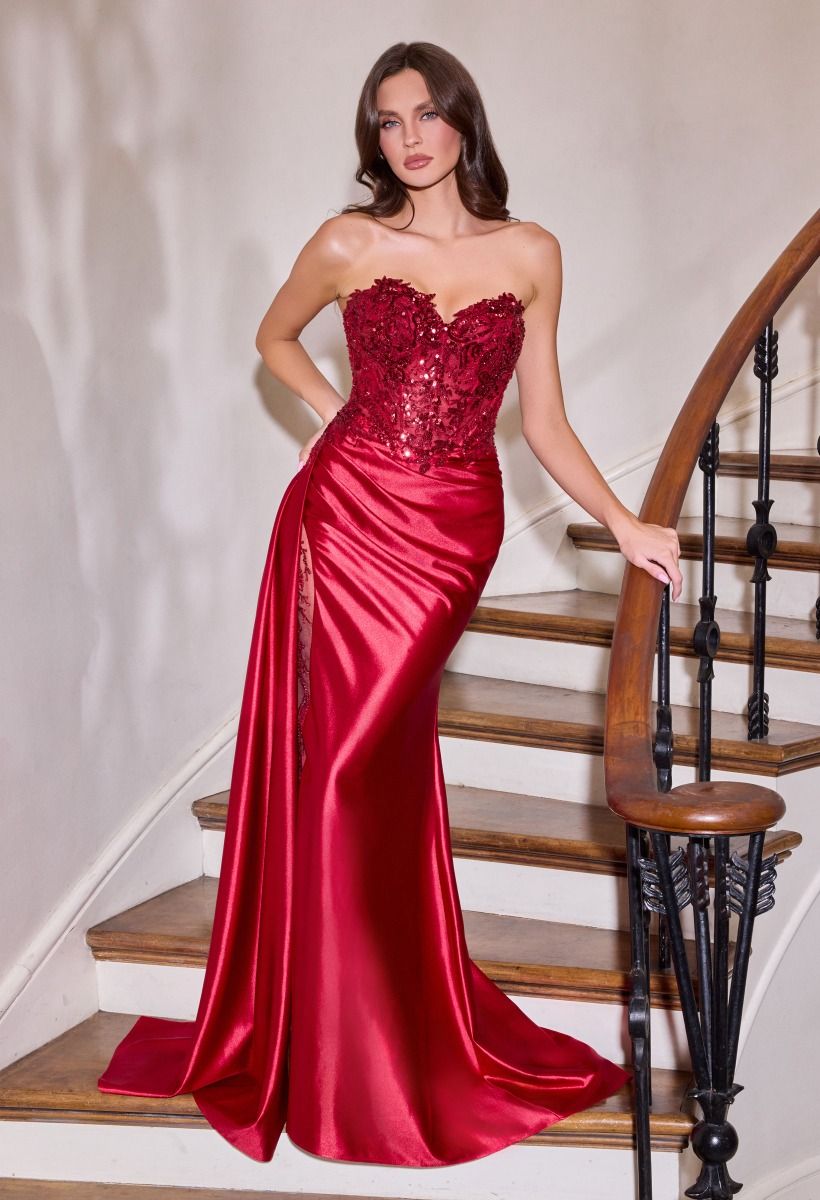 Sequins Embellished Long Graduation Gown w/ Corset Bodice & Side Drape CDCDS565 Main image