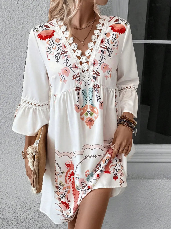 Lace Detail Printed Three-Quarter Sleeve Dress - product image 11