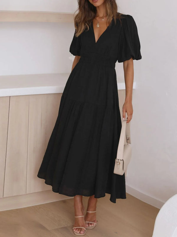 V-Neck Puff Sleeve Midi Dress - product image 15