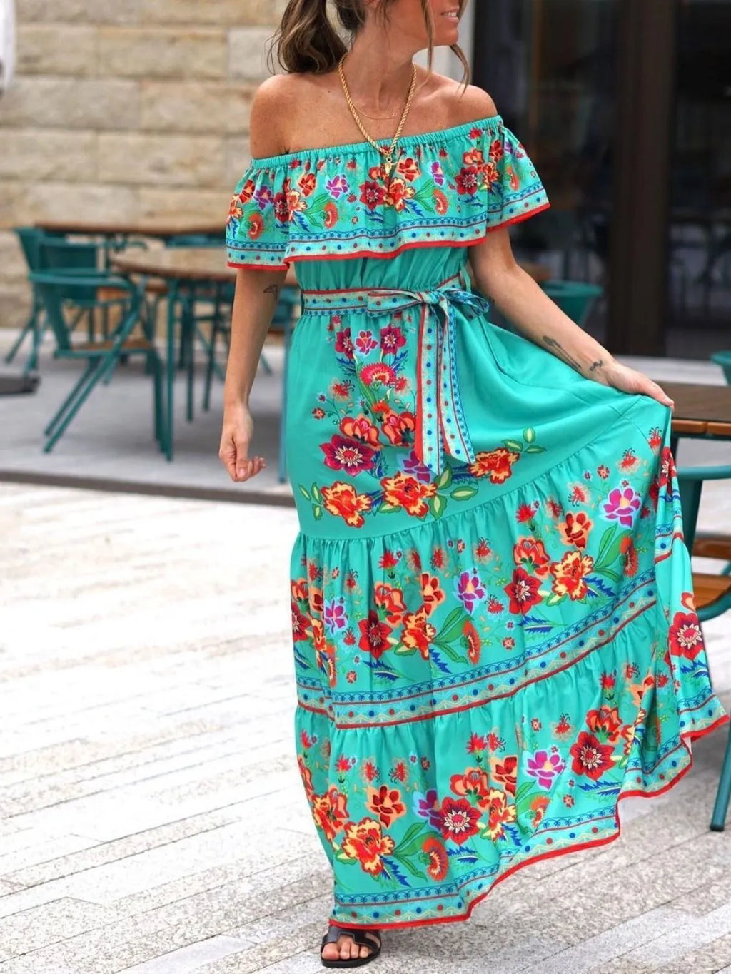 Floral Off Shoulder Ruffle Maxi Dress - product image 10