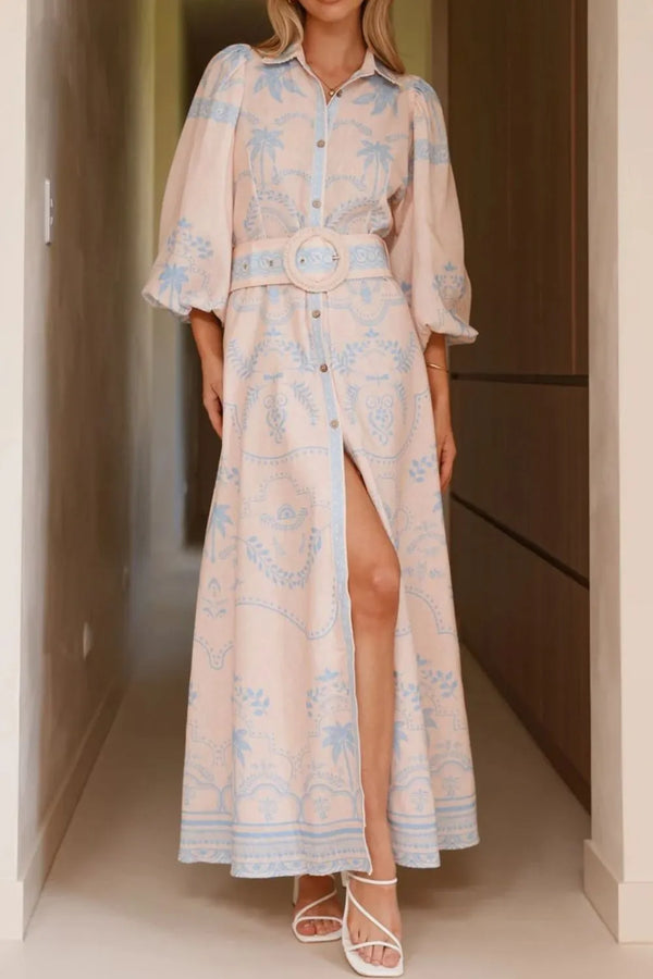 Printed Balloon Sleeve Maxi Shirt Dress - product image 5