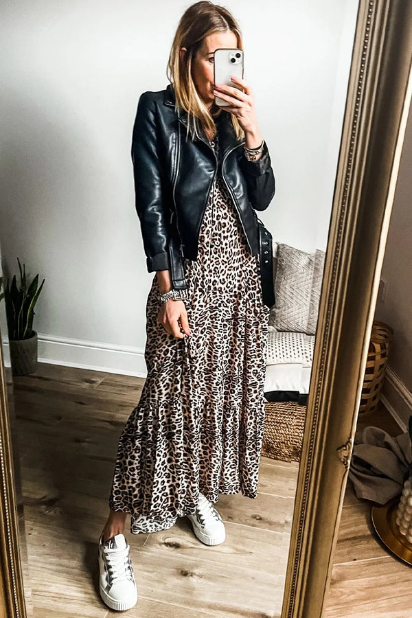 Leopard Notched Long Sleeve Maxi Dress - product image 4