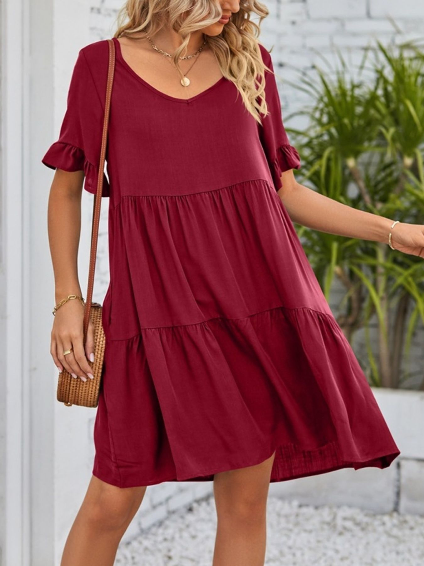 Ruffled Sleeve Tiered Mini Dress Main image