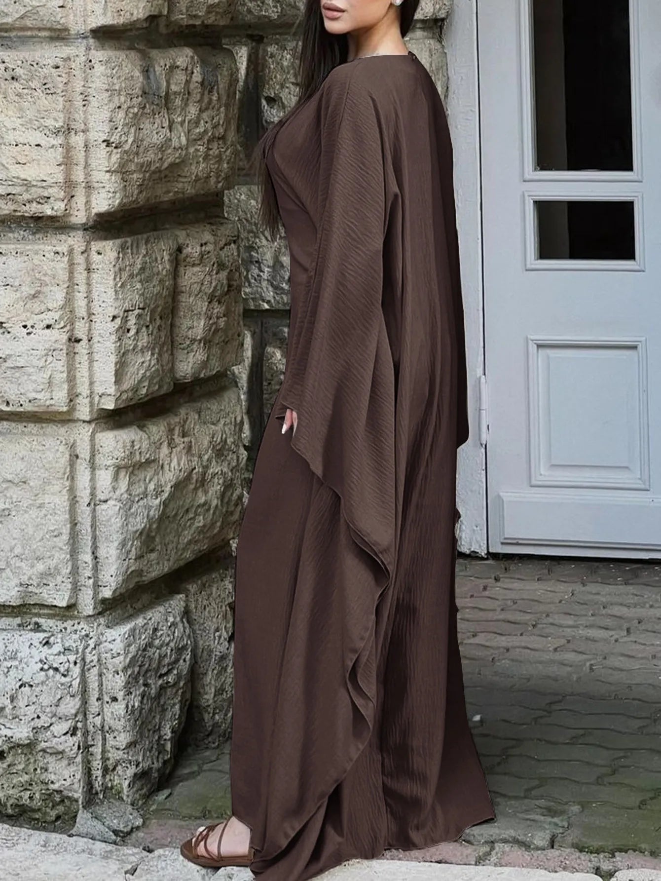 Round Neck Maxi Dress with Flowing Cape Sleeves - product image 19