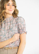 Clara Floral Ruffle Mockneck Short Sleeve Top
