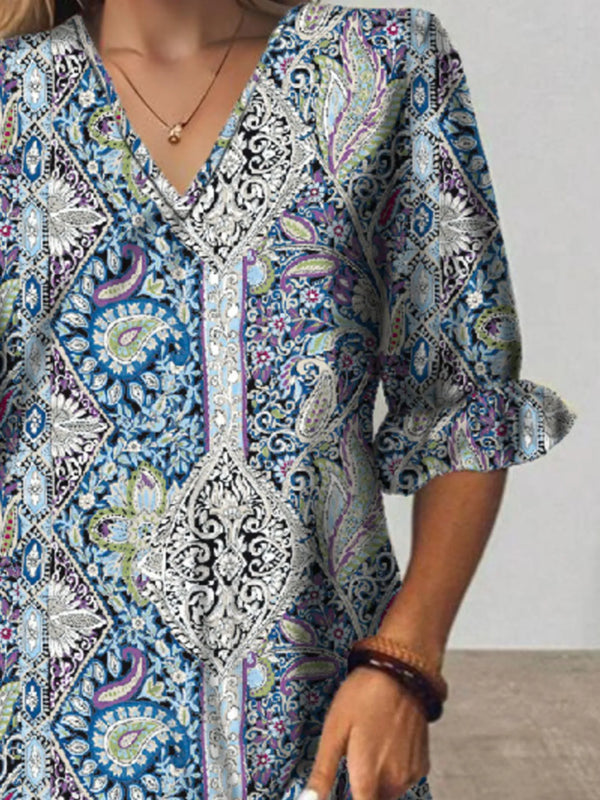Bohemian Paisley Print V-Neck Midi Dress - product image 3