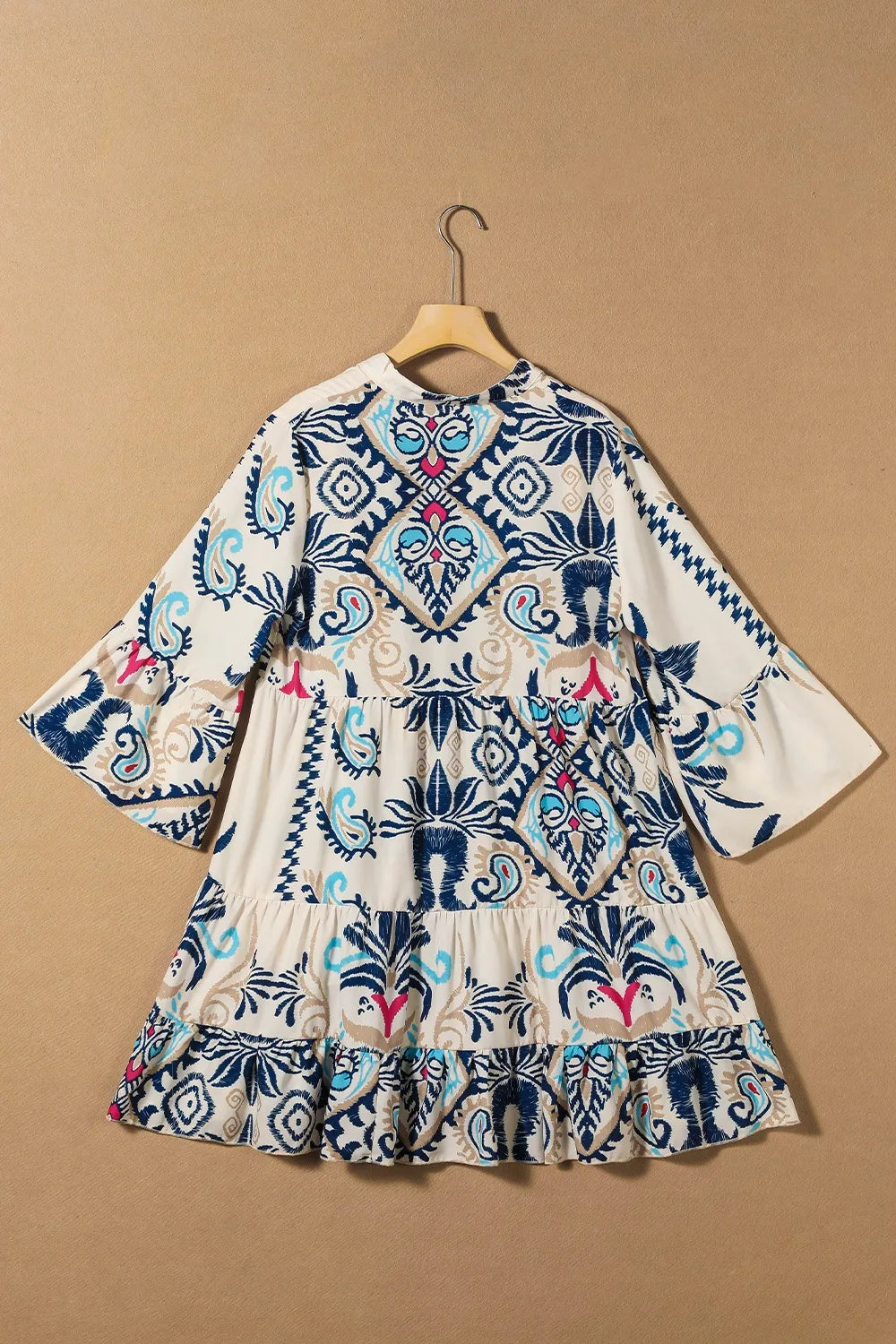Printed Notched Three-Quarter Sleeve Mini Dress - product image 6