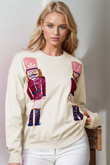 Double Take Full Size Nutcracker Sequin Long Sleeve Sweater