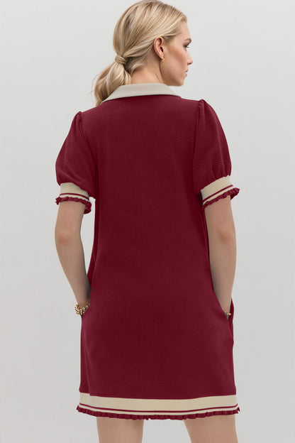 Oh Frill Contrast Trim Johnny Collar Short Sleeve Mini Dress