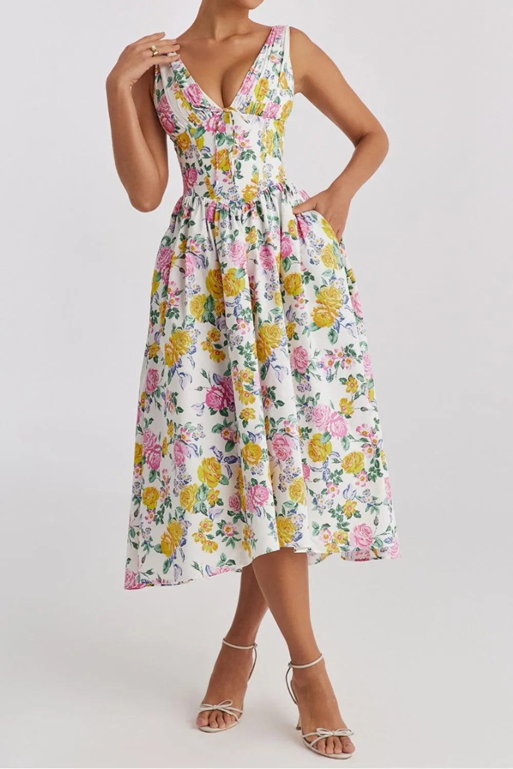 Floral V-Neck Sleeveless Midi Dress with Pockets - product image 3