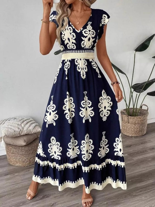 Printed V-Neck Ruffled Cap Sleeve Dress - product image 15