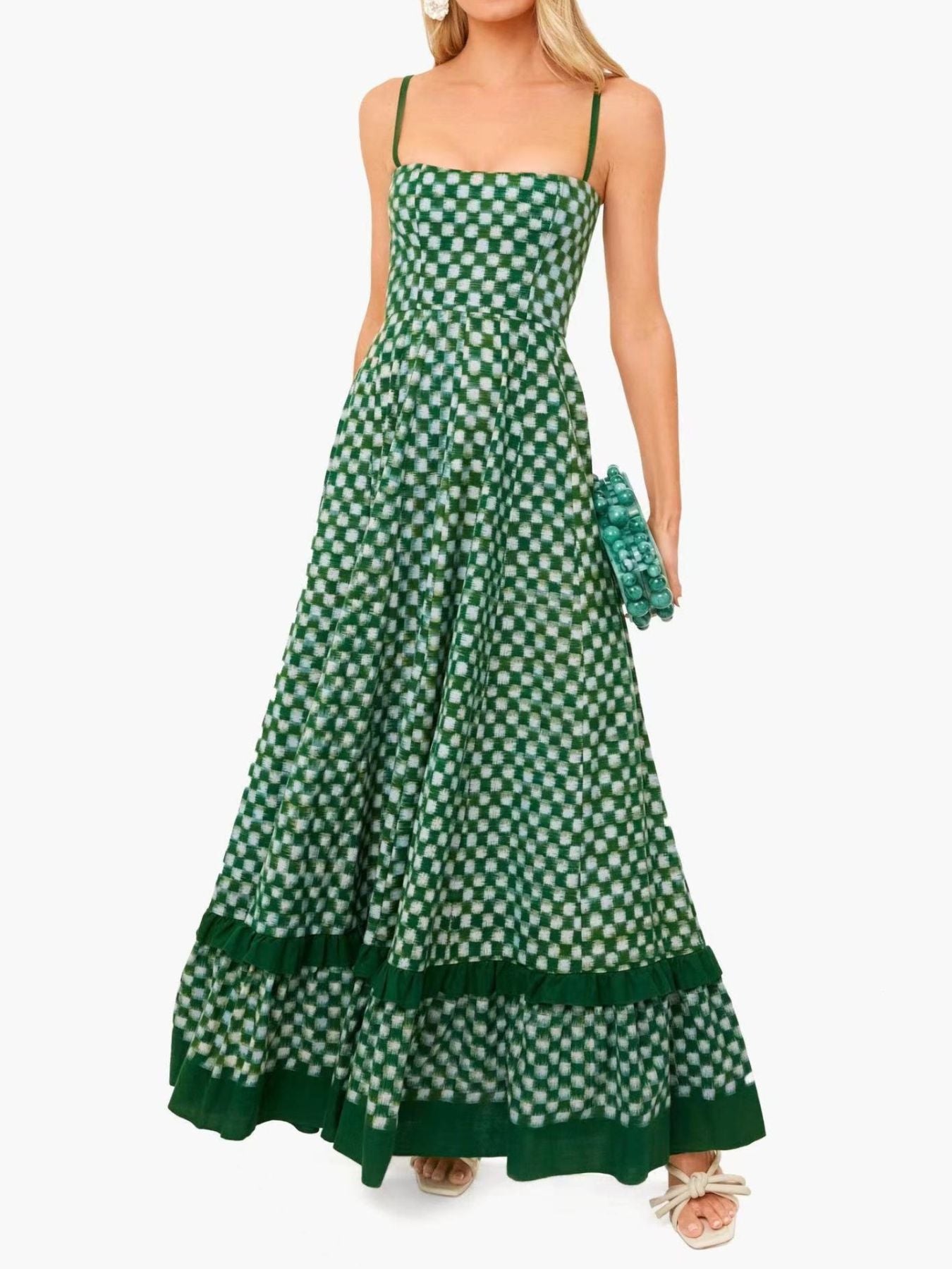 Checkered Spaghetti Strap Maxi Dress Main image