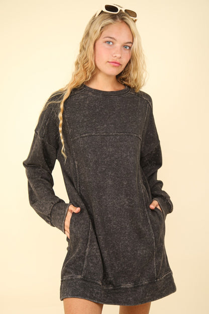 VERY J Mineral Washed Oversized Sweatshirt Mini Dress