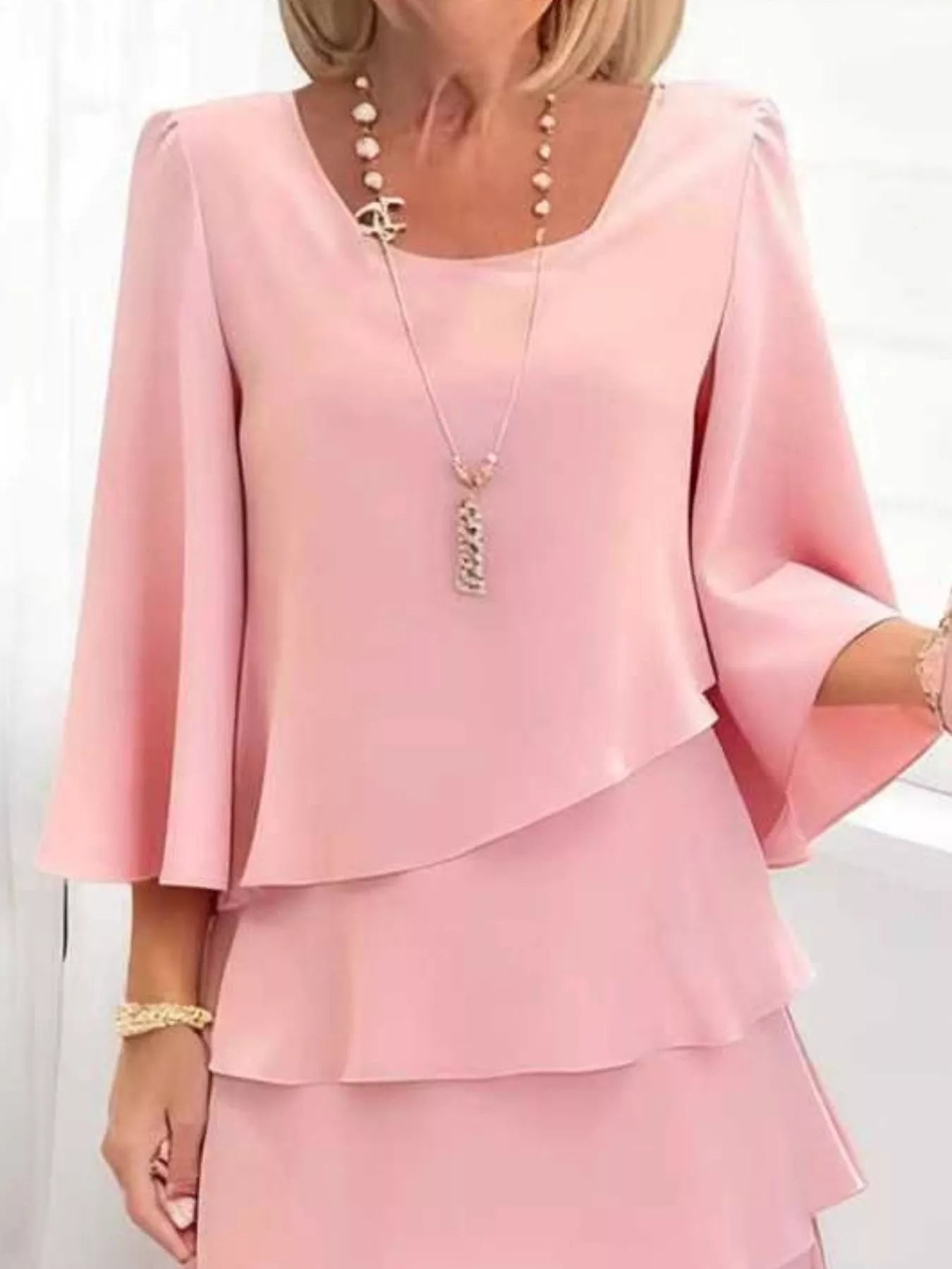 Ruffled Layered 3/4 Sleeve Dress - product image 2